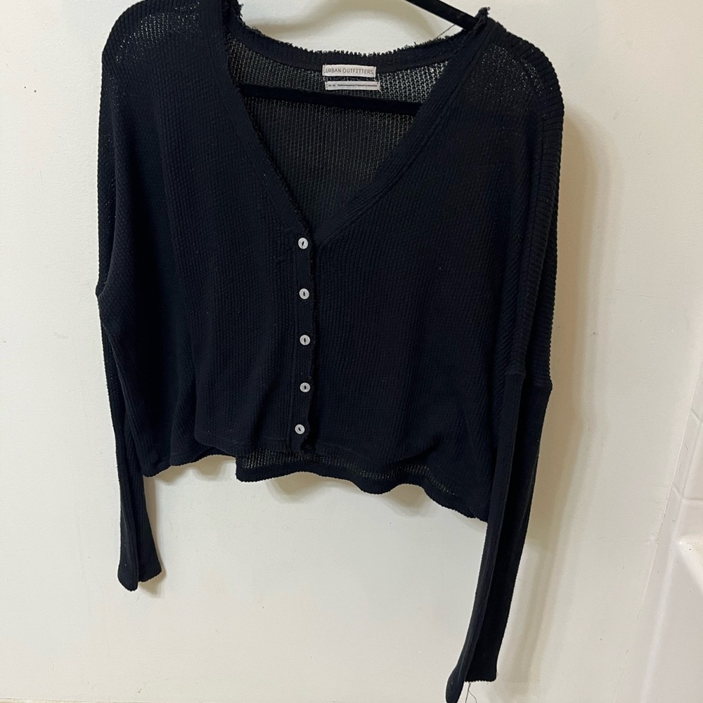 UO Black Button-Up Knit Sweater